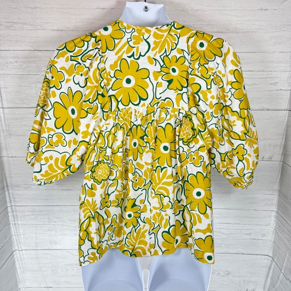 NWT Umgee Small Women yellow floral peasant babydoll blouse cottage coquette - Picture 3 of 10